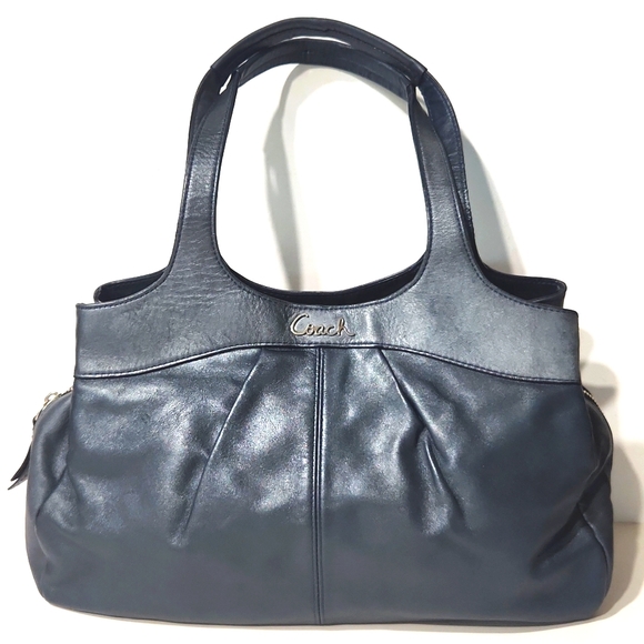 Coach Handbags - Coach Lexi Leather Gray Blue Metallic Large Carryall Shoulder Bag Purse F18829